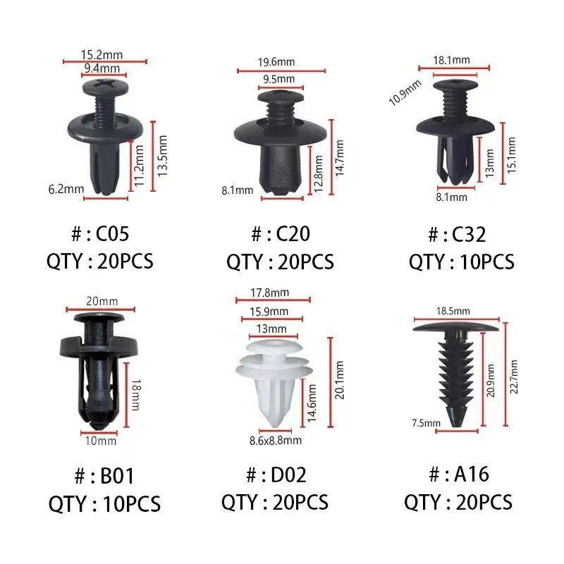 100PCS OPP Bag Mixed Pack 6 Kinds Universal Car Buckle Plastic Fixed Buckle Fastener Expansion Screw Plastic Auto Fastener Kit