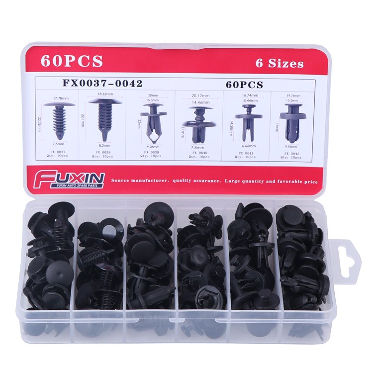 60pcs 6 types mixed Car universal Retainer Clips & Plastic Fasteners Kit black Rivet screw auto body bumper fender Clips set