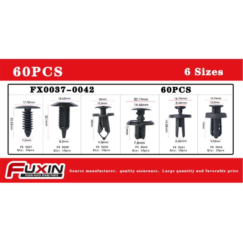 60pcs 6 types mixed Car universal Retainer Clips & Plastic Fasteners Kit black Rivet screw auto body bumper fender Clips set