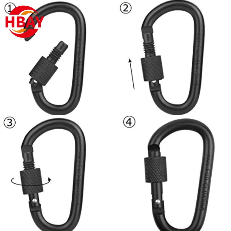 custom logo size 81x41*7mm D shaped mountain buckle Large aluminum alloy external hook backpack buckle fastener connecting ring