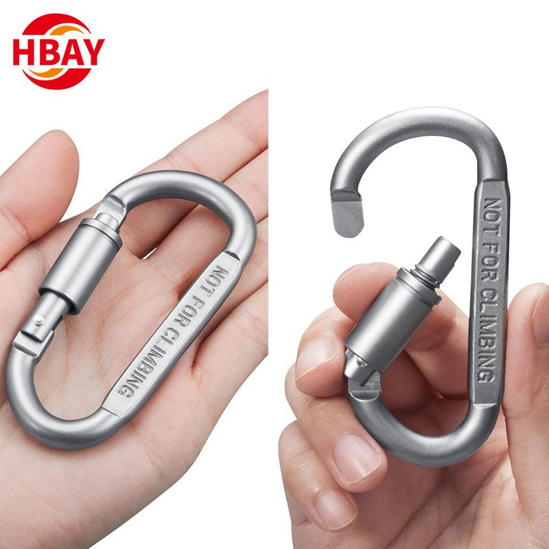 custom logo size 81x41*7mm D shaped mountain buckle Large aluminum alloy external hook backpack buckle fastener connecting ring