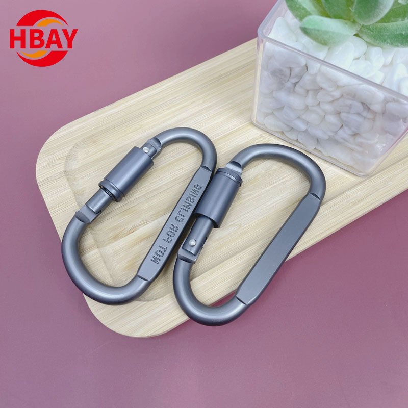 custom logo size 81x41*7mm D shaped mountain buckle Large aluminum alloy external hook backpack buckle fastener connecting ring