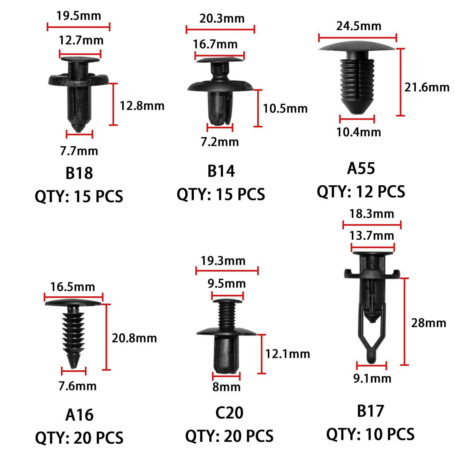 Mixed 299PCS High Performance Plastic Rivets Fastener Push Type Retainer Car Clip Kit