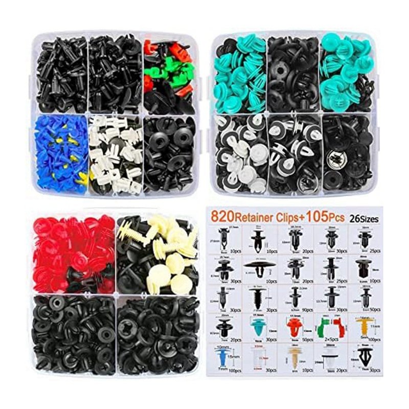 925Pcs Car Bumper Retainer Clips Plastic Rivets Fasteners Handle Rod Clip, 26 Sizes Auto Push Pin Rivets Set