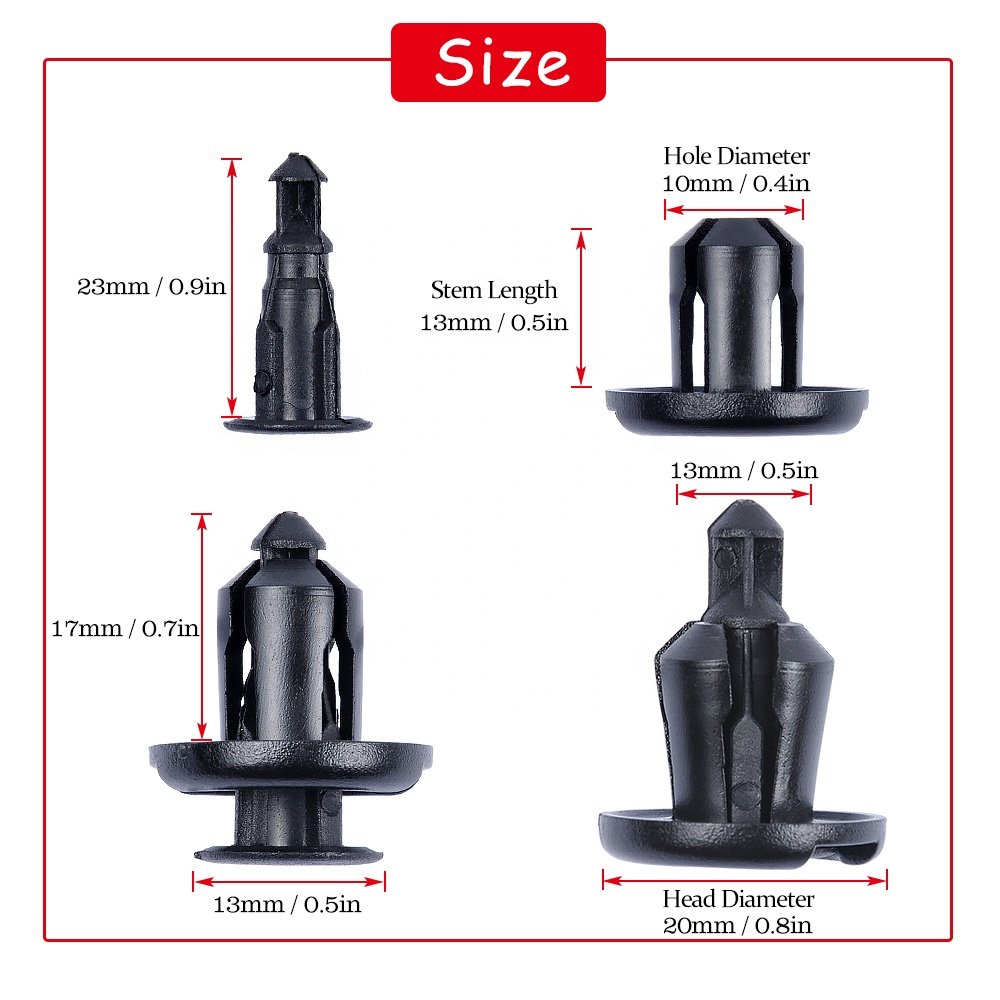 QGZ051 100PCS Bumper Clip 10mm Fender Liner Clip for Honda CR-V Accord Civic and Acura Plastic Rivet Retainer Clip 91503-SZ3-003