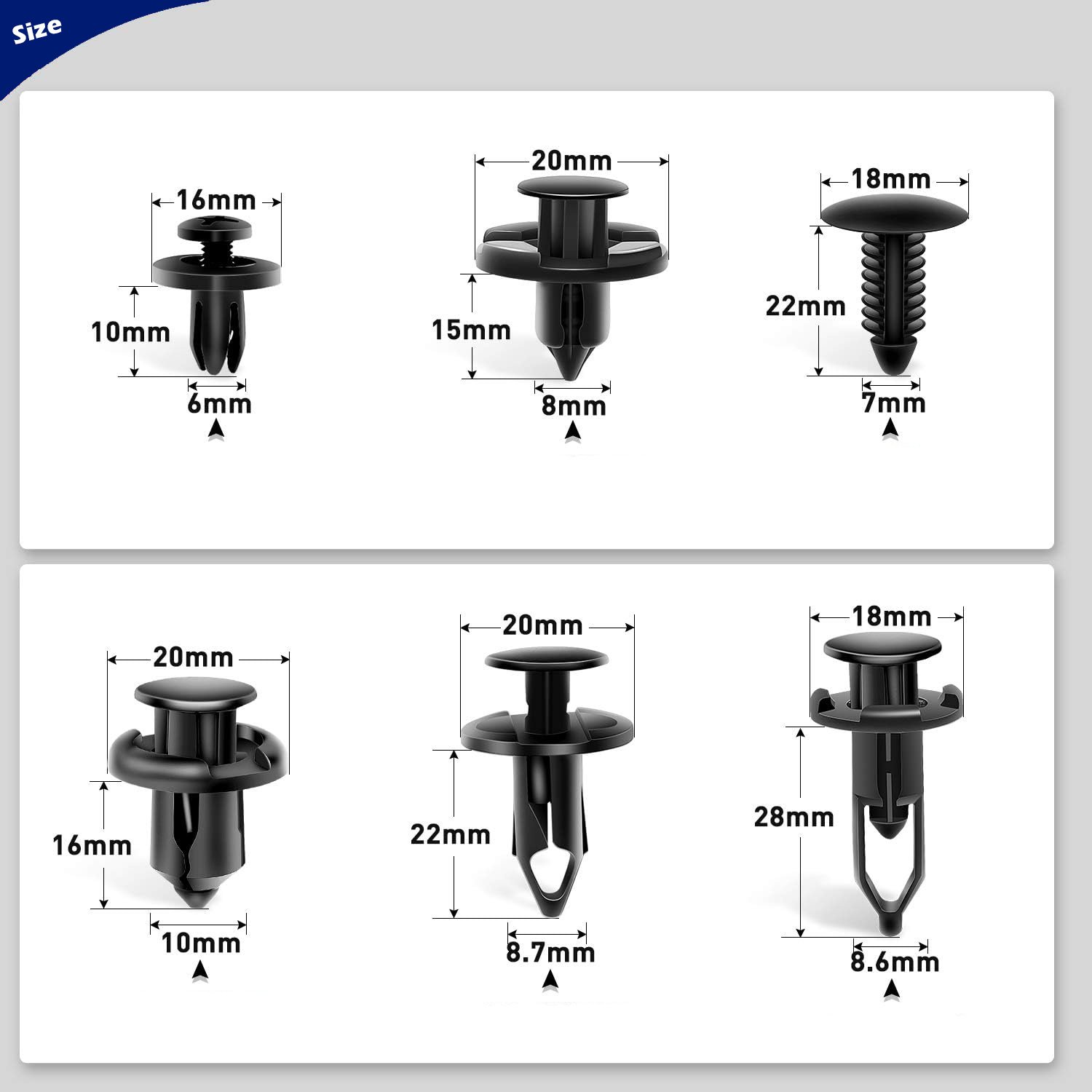 Car Retainer Clips 6mm-10mm Expansion Screws Replacement Kit Bumper Push Rivet Clips for GM Ford Toyota Honda Chrysler Nissan