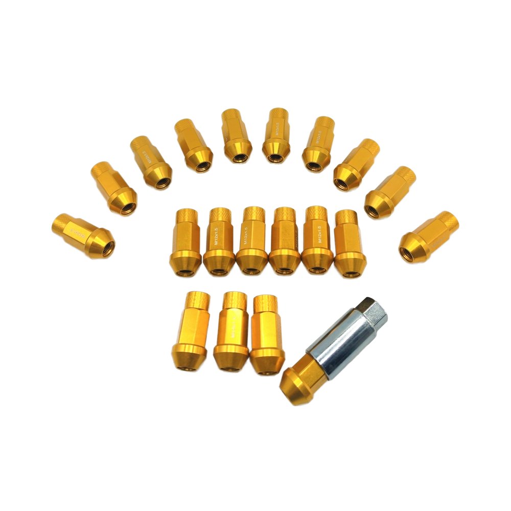 Factory Supply for Toyota Mitsubishi Honda M12x1.5 50MM Through Hole Car Nut Parts Forged Golden Aluminum Alloy Wheel Lug Nuts
