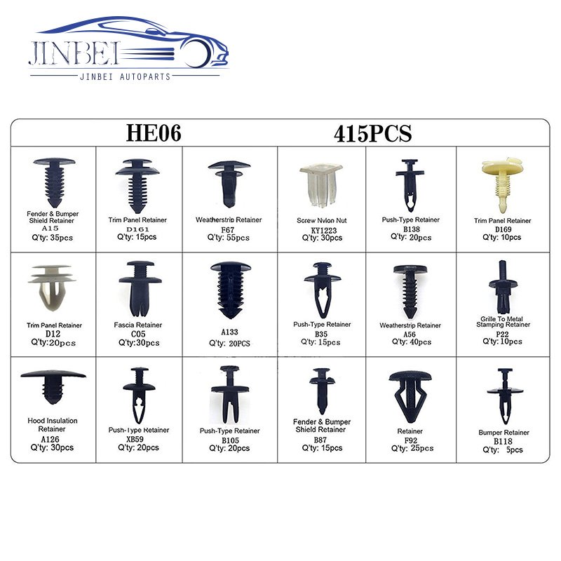 415pcs push-type fastener sssortment auto fasteners assorted car clips set Auto Plastic Body Clips Fasteners For Car Assorted