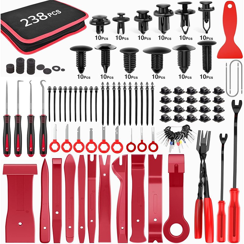 238-Pieces Trim Removal Tool Fastener Remover Plastic Pry Tool Kit w/ Storage Bag for Panel Radio Stereo Audio Dash Window