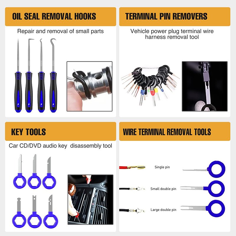 238-Pieces Trim Removal Tool Fastener Remover Plastic Pry Tool Kit w/ Storage Bag for Panel Radio Stereo Audio Dash Window