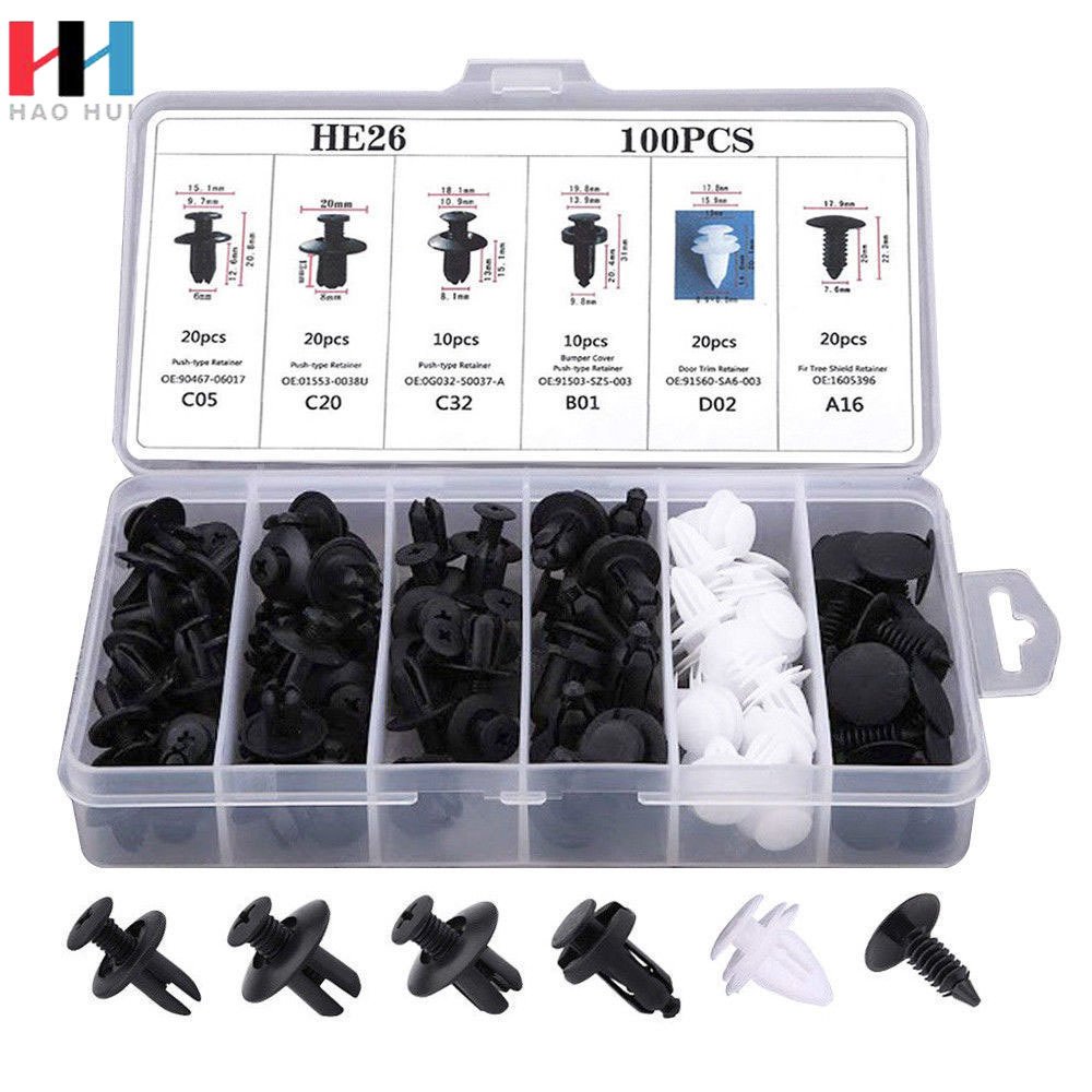 C0013 100PCS HE26 Mixed car Auto Fastener Clip Body Push Retainer car clips Plastic rivet Bumper Door Trim Panel Fastener Kit