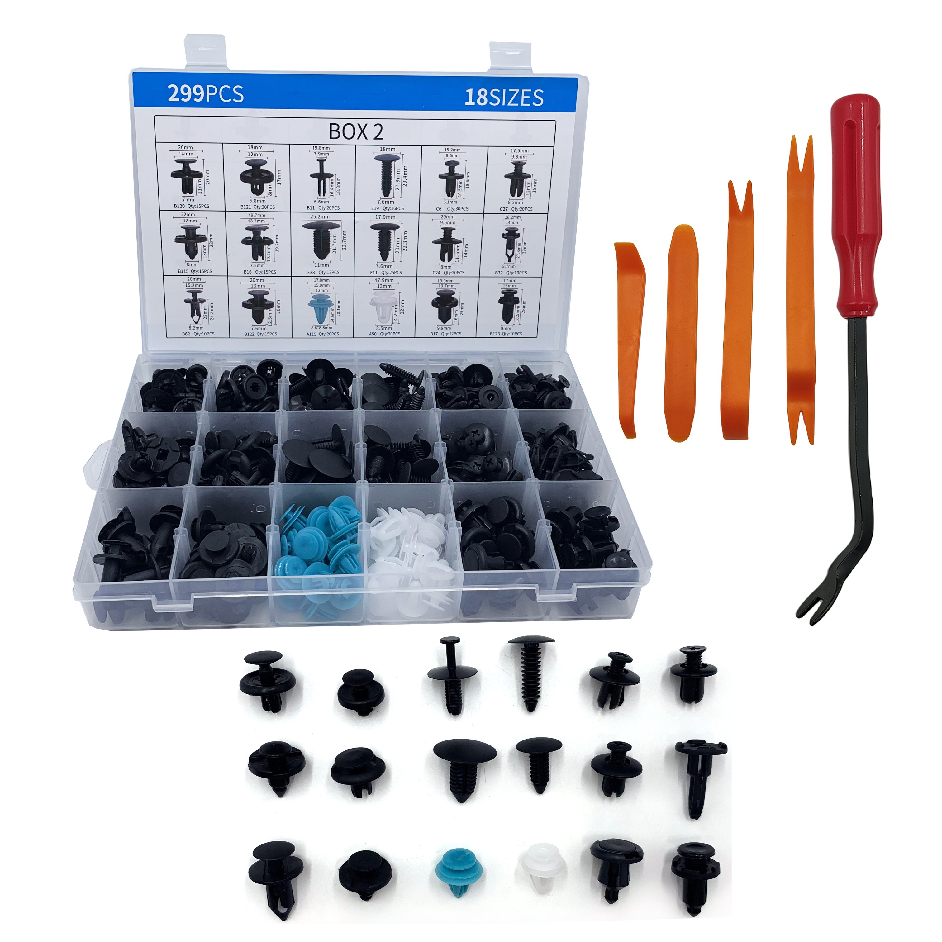 299pcs Car Plastic Automotive Push Retainer Door Panel Trim Clips & Auto Body Fasteners Assortment Fender Rivet Bumper Kit Set