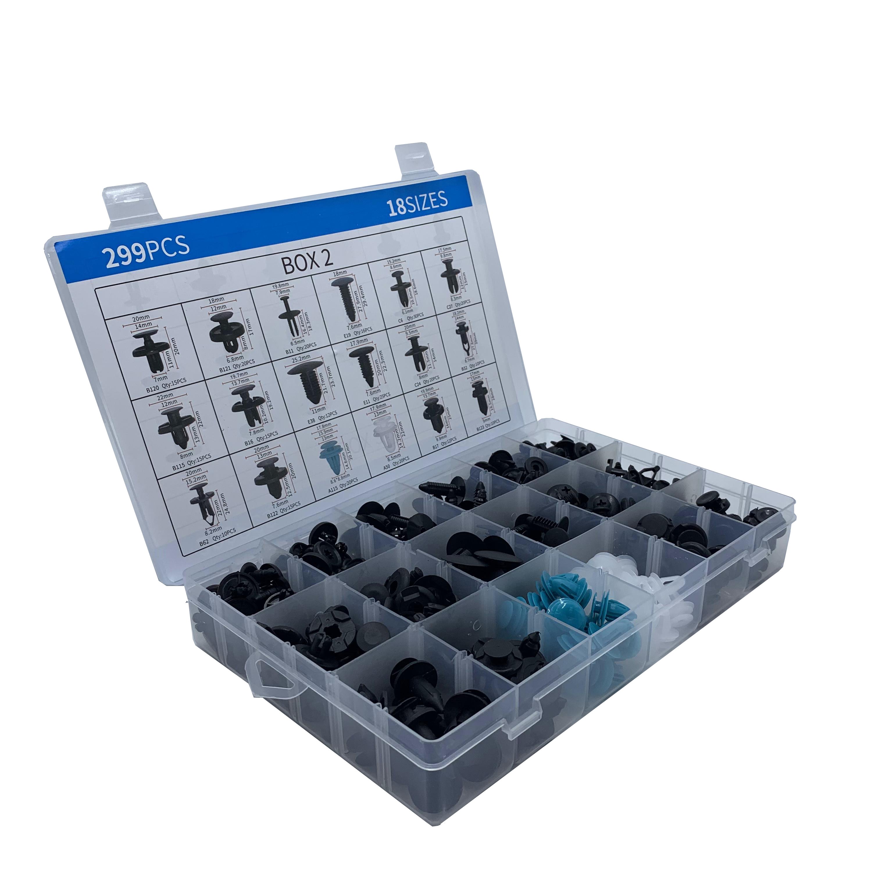 299pcs Car Plastic Automotive Push Retainer Door Panel Trim Clips & Auto Body Fasteners Assortment Fender Rivet Bumper Kit Set