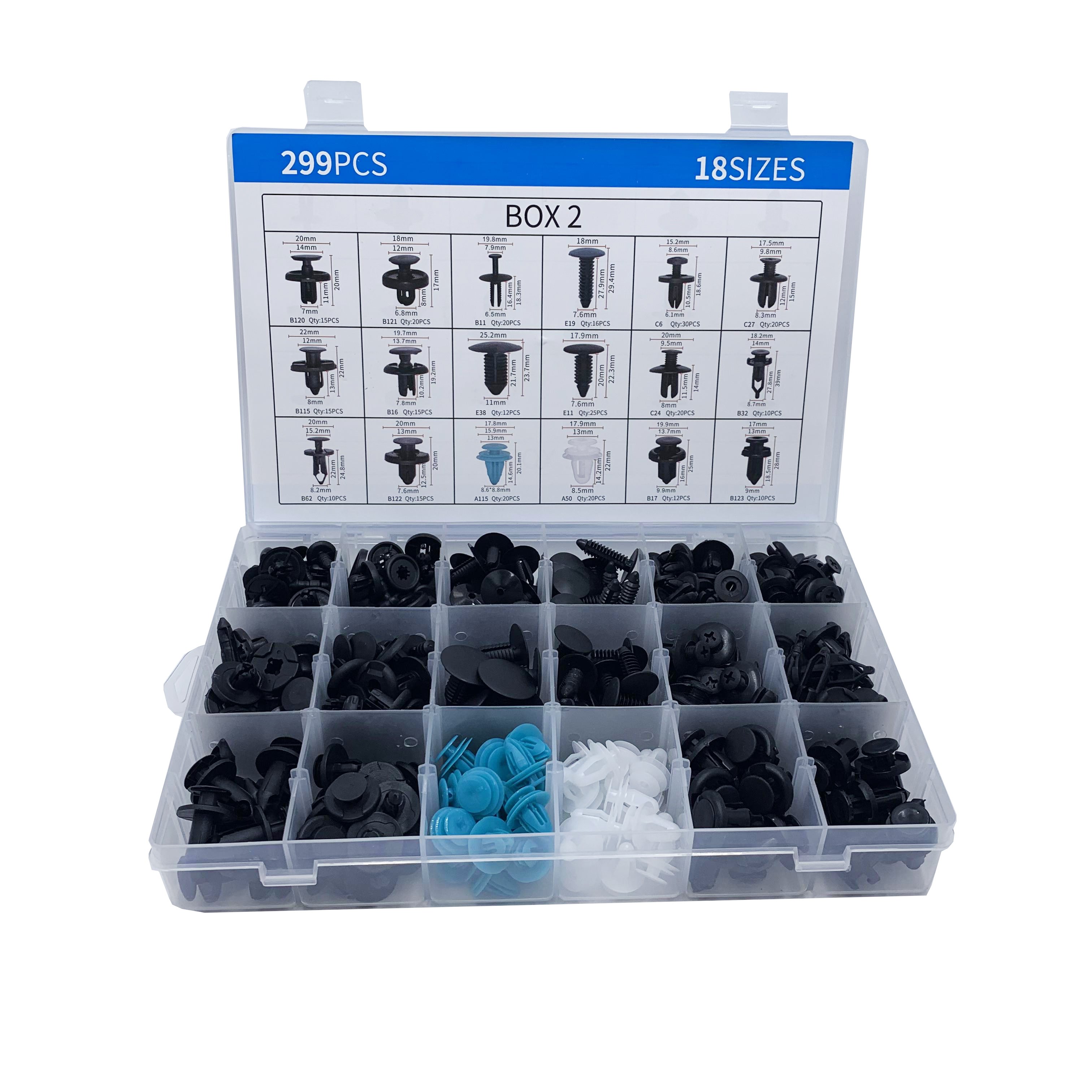 299pcs Car Plastic Automotive Push Retainer Door Panel Trim Clips & Auto Body Fasteners Assortment Fender Rivet Bumper Kit Set