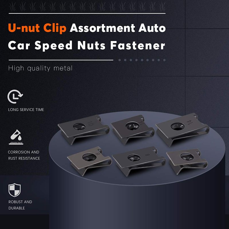 225 Pcs U-Type Nut Clip Assortment 6 Sizes Fastener Speed Nuts for Auto Car Metric Measurement System