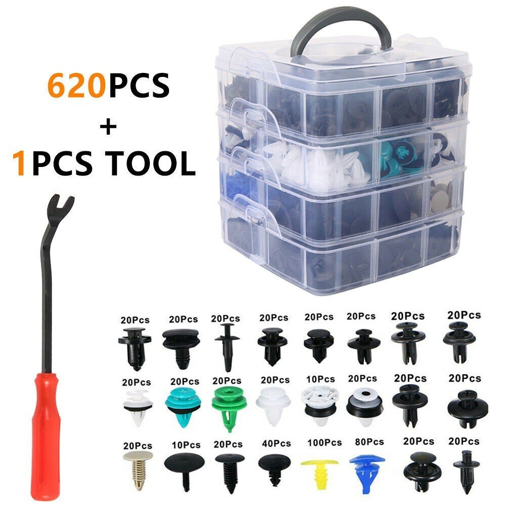 620 Pcs Plastic Auto Fasteners Kit Regular Size Car Retainer Clips Door Panel Trim Clip Auto Bumper Fender Buckle Car Tools