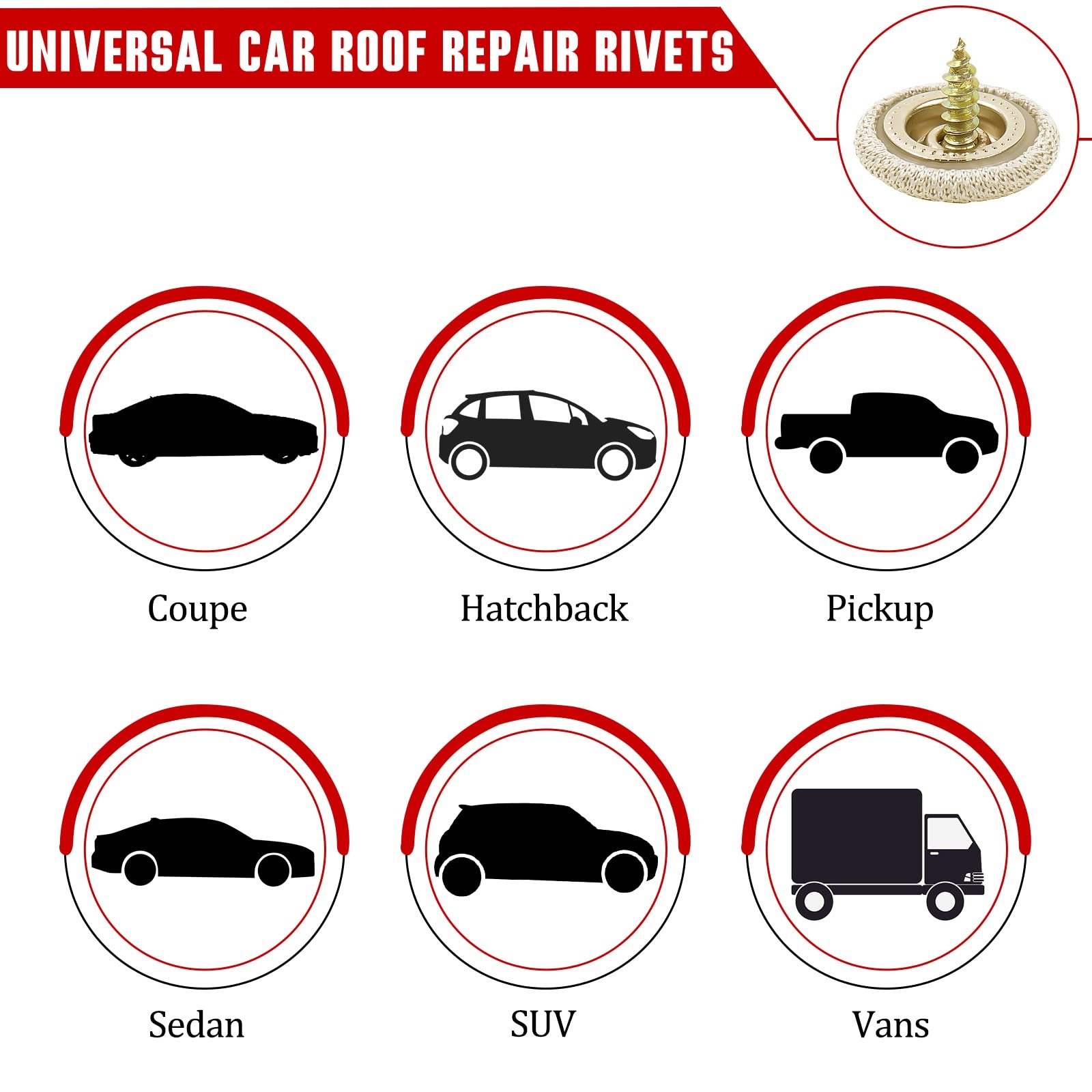 MIKKUPPA 60PCS Snap Rivets Retainer Flannelette Fixed Buckle Car Roof Headliner Repair Kit with Installation Tool
