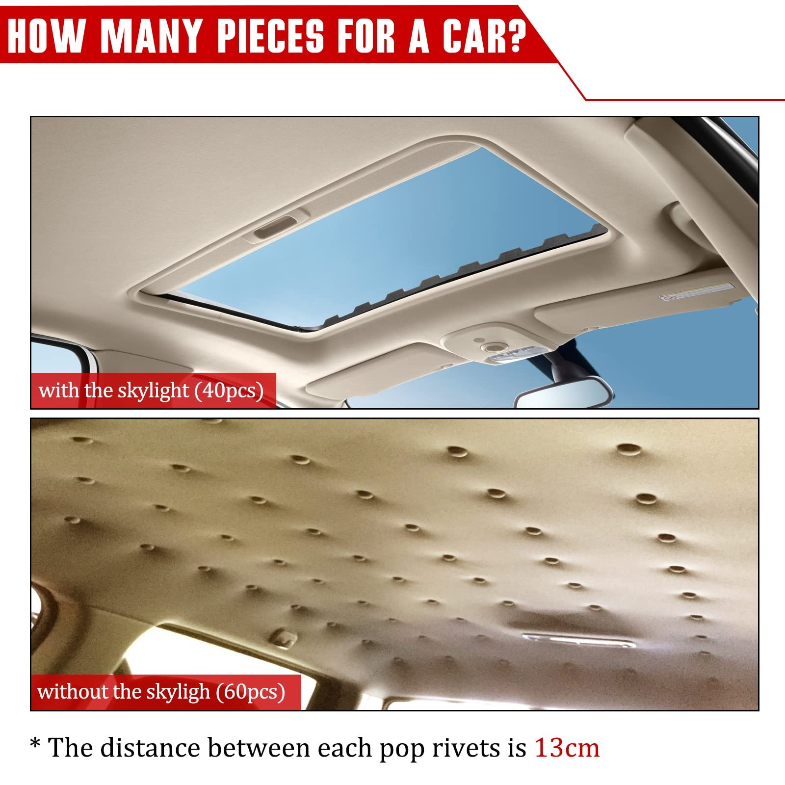 MIKKUPPA 60PCS Snap Rivets Retainer Flannelette Fixed Buckle Car Roof Headliner Repair Kit with Installation Tool