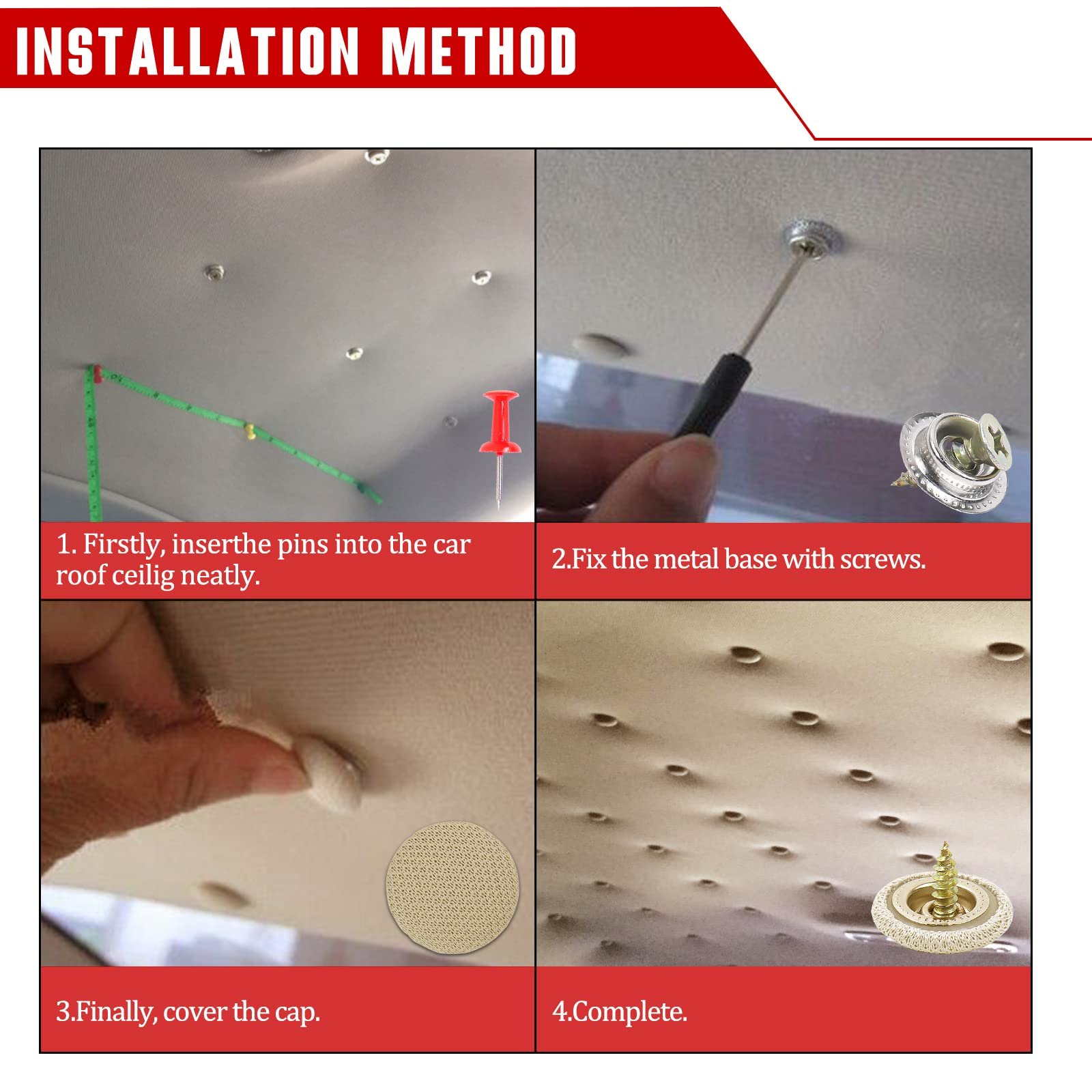 MIKKUPPA 60PCS Snap Rivets Retainer Flannelette Fixed Buckle Car Roof Headliner Repair Kit with Installation Tool