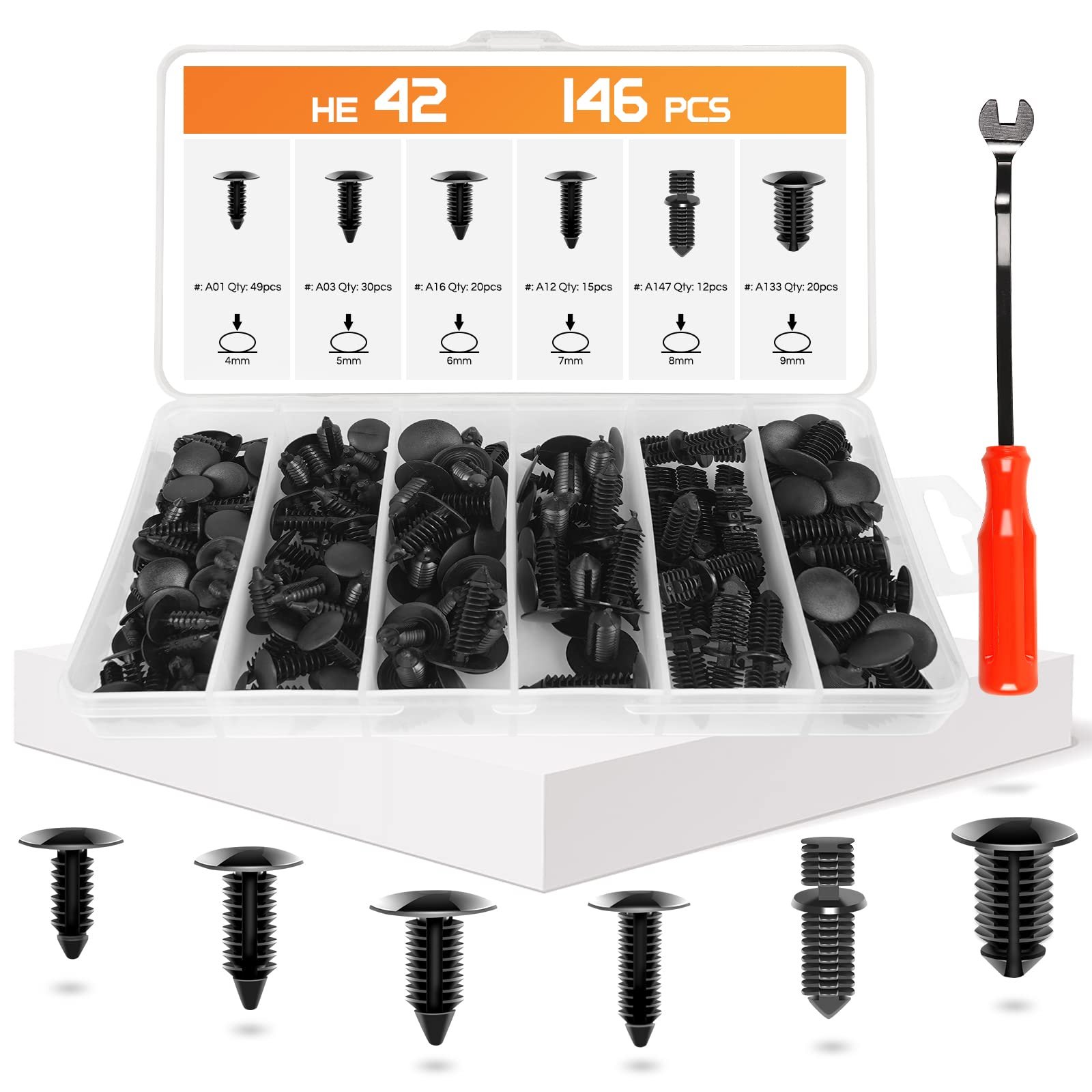MIKKUPPA 147PCS 6 Most Common Sizes Bumper Shield Retainer Car Clips for GM Ford Honda Chrysler