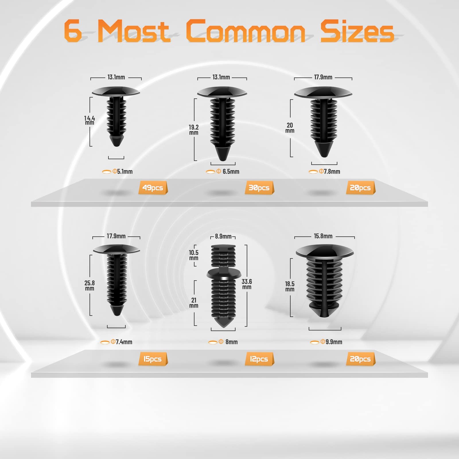 MIKKUPPA 147PCS 6 Most Common Sizes Bumper Shield Retainer Car Clips for GM Ford Honda Chrysler