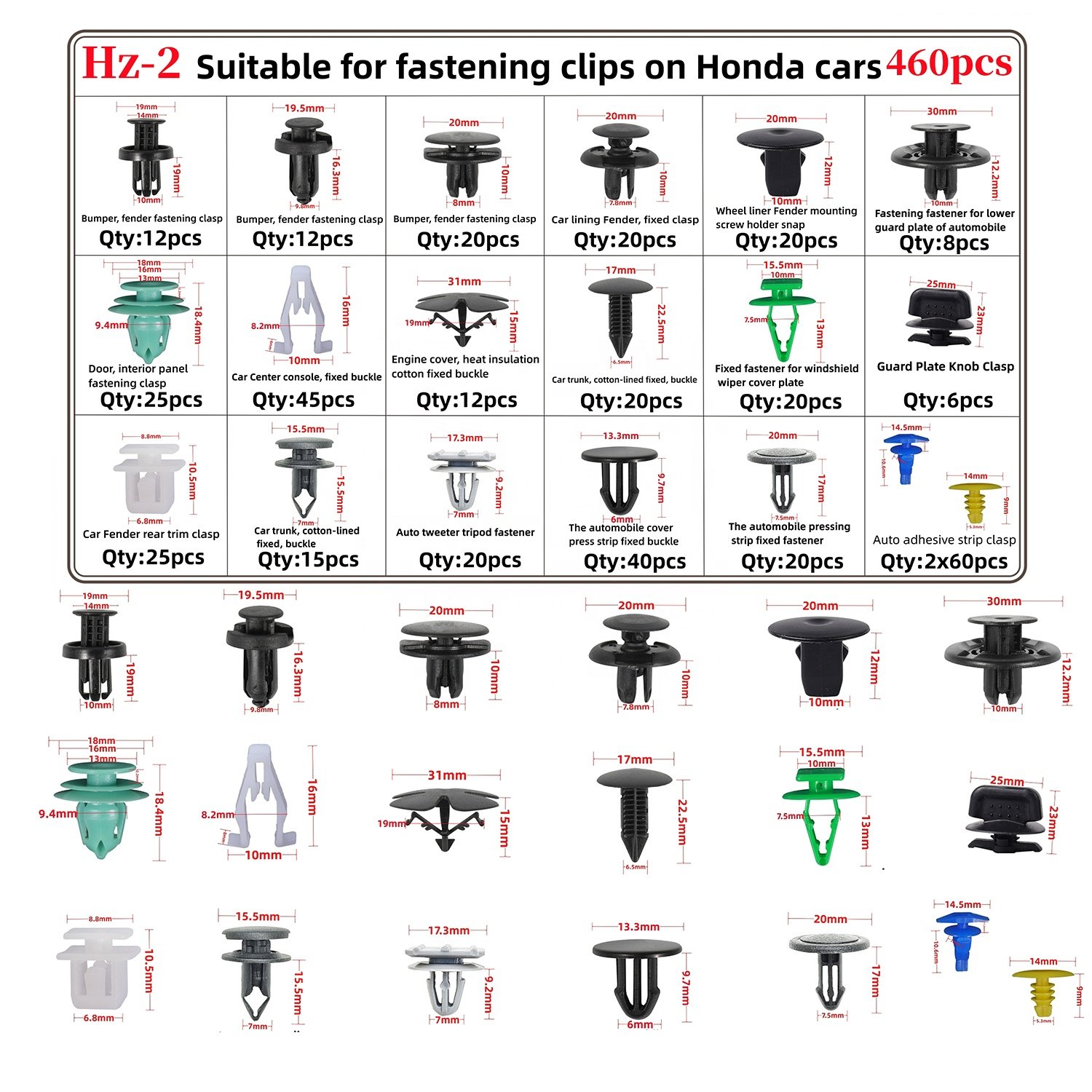 460Pcs Nylon Fender Flare Plastic Clips Fasteners Rivet Clips Auto Body Fasteners Assortment Clips Rivet Bumper Kit