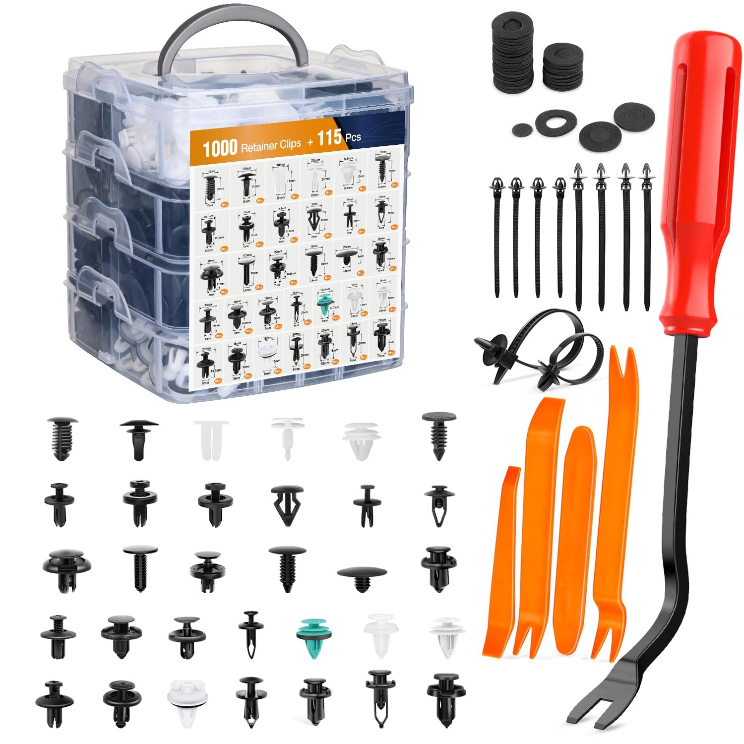 C0871 Car Retainer Clips 1115PCS Auto Fasteners Kit 32 Sizes Fender Retainer Clips Car Rivet Clips Kit with 1 Fastener Remover