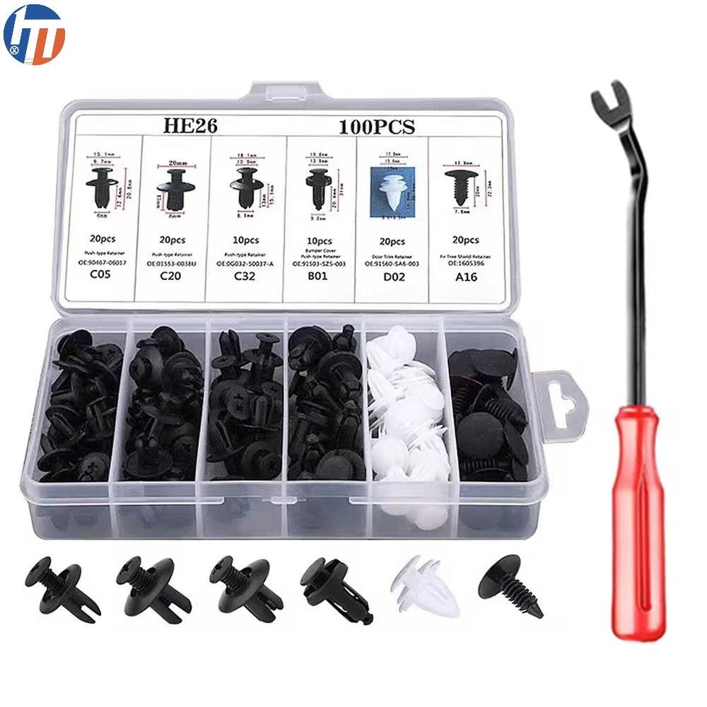 100PCS Universal Auto Rivet Clips Car Retainer Fasteners Nylon Plastic Clips Fasteners