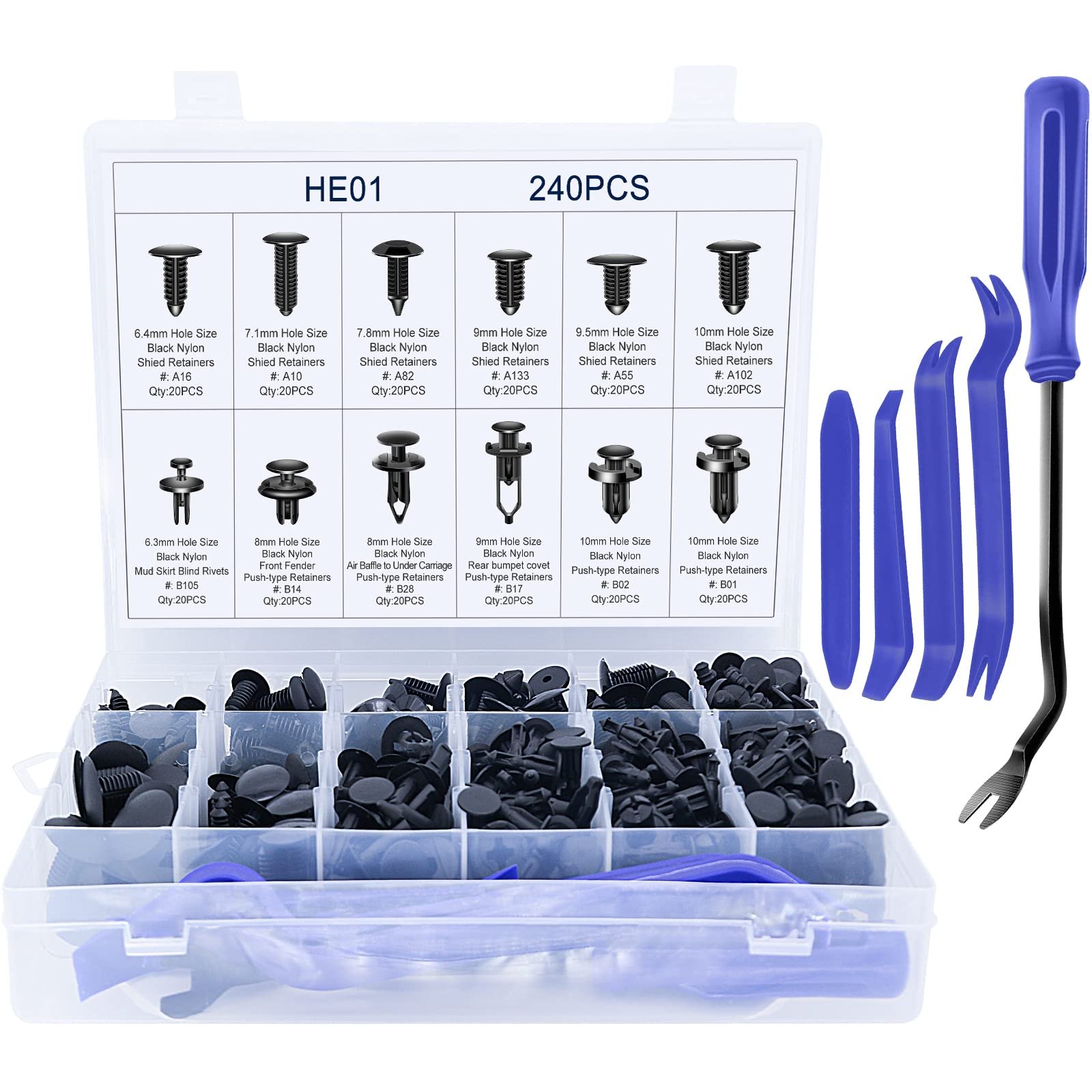 C0433 245PCS Bumper Retainer Clips Car Plastic Rivets Fasteners Push Retainer Kit auto fastener & clip Auto Push Pin Rivets Set