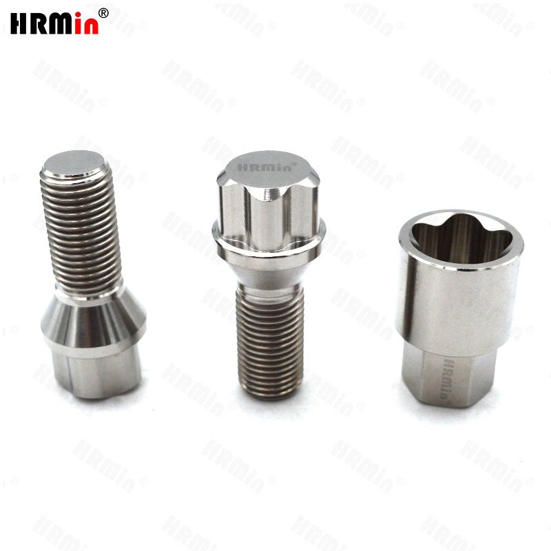 HRmin Silver Color Anti-Theft 60 Degree Cone Seat Gr.5 Titanium Ti-6Al-4V Automobile Vehicle Car Wheel Bolt M14x1.25x28mm