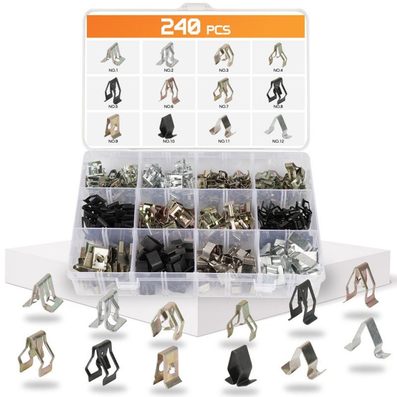 240-Piece Auto Fastener Clip Kit Car Trim Removal Tools Interior Trim Panel Metal Boot Clip Compatible VW Speedeng Maiteng Golf