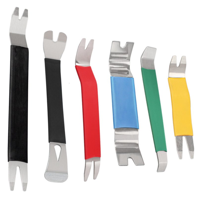 6-Piece No-Scratch Metal Pry Tool Kit for Car Door Panel Audio Radio Panel Molding Dashboards Stainless Steel Removal Tool