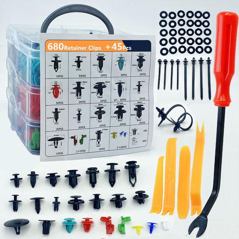 680+45 PCS Retainer Clips Auto Fasteners Kit 32 Sizes Fender Retainer Clips Car Rivet Clips Kit With 1 Fastener Remover