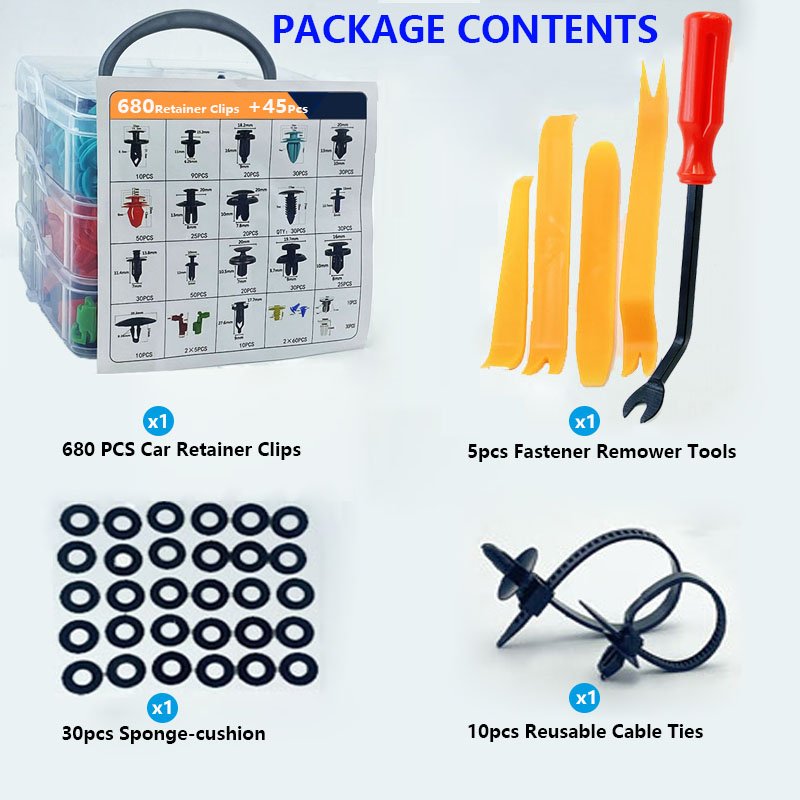 680+45 PCS Retainer Clips Auto Fasteners Kit 32 Sizes Fender Retainer Clips Car Rivet Clips Kit With 1 Fastener Remover