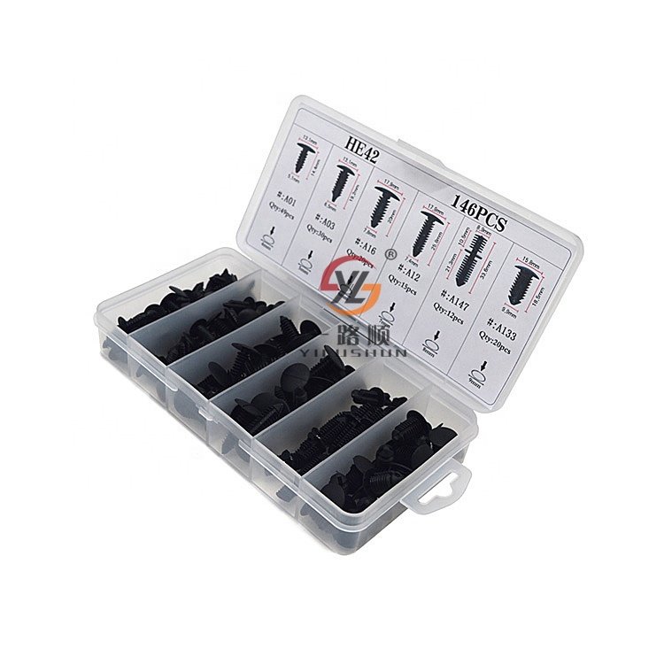 HE42 146 PCS/SET Fasteners Auto Body Parts Clips Auto Plastic Rivet Plastic Auto Car Nylon Plastic Box