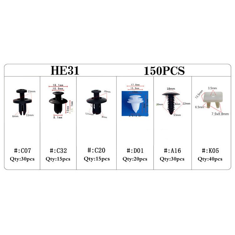 150pcs Auto Fastener Clip Car Fender Push Retainer Pin Rivet Bumper Door Trim Panel Retainer Car Clips Fastener