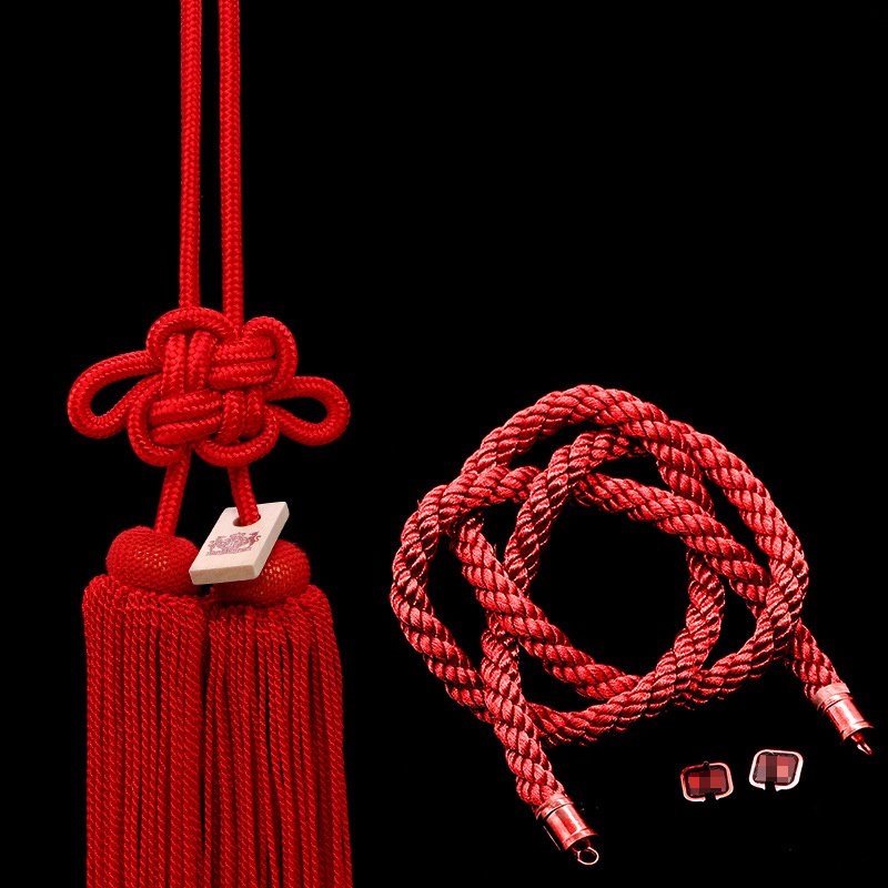Car Accessories JDM Car Kin Tsuna Rope Knot Fusa Kiku Knot Silver Red for Car Auto Rearview Mirror Pendant Fastening Ornaments