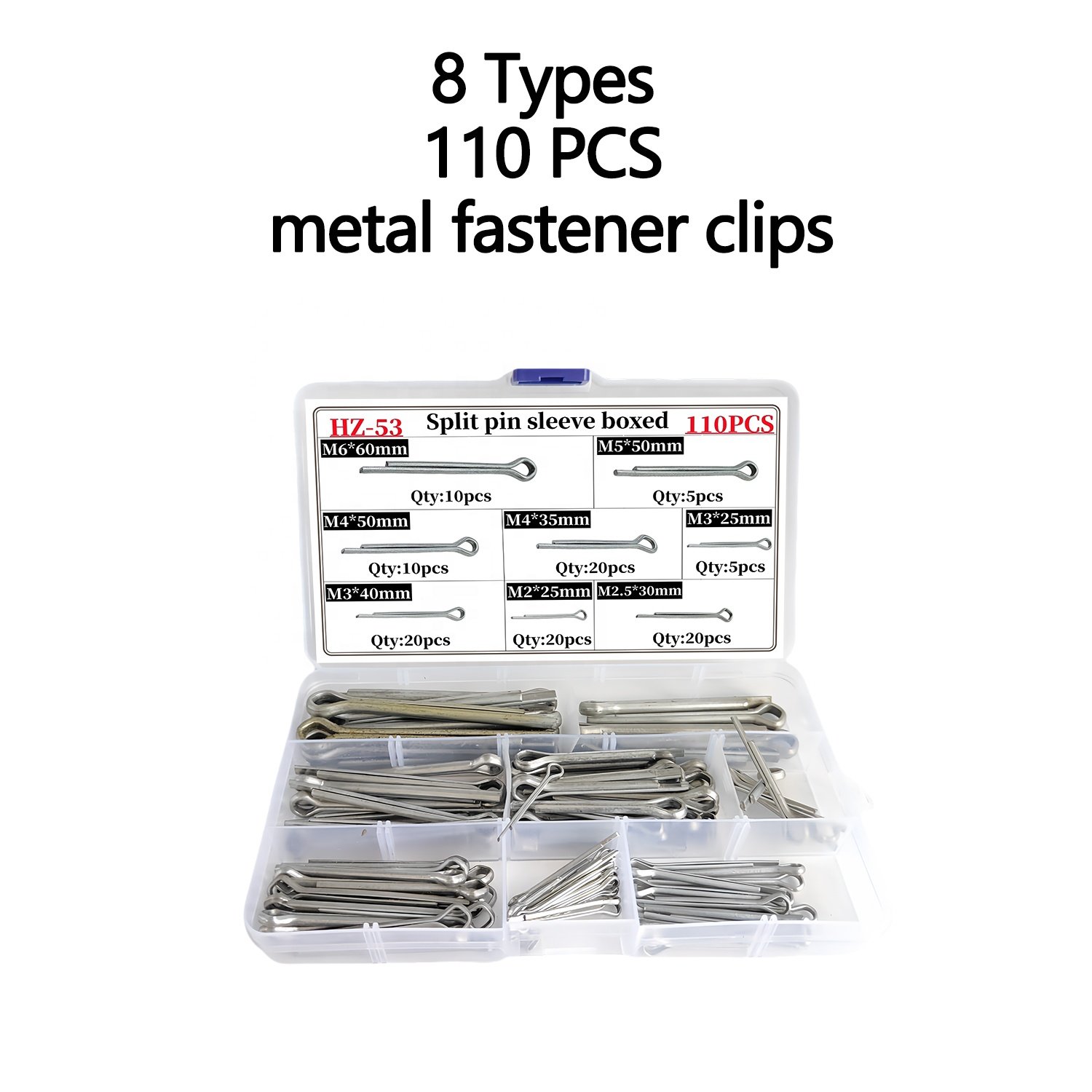 110PCS 8Kinds Cotter Pin Positioning Spring Cylindrical Pin Hollow Pin Stainless Steel Set for Motor Vehicles and Machinery