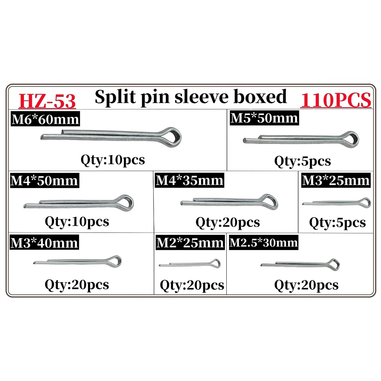 110PCS 8Kinds Cotter Pin Positioning Spring Cylindrical Pin Hollow Pin Stainless Steel Set for Motor Vehicles and Machinery