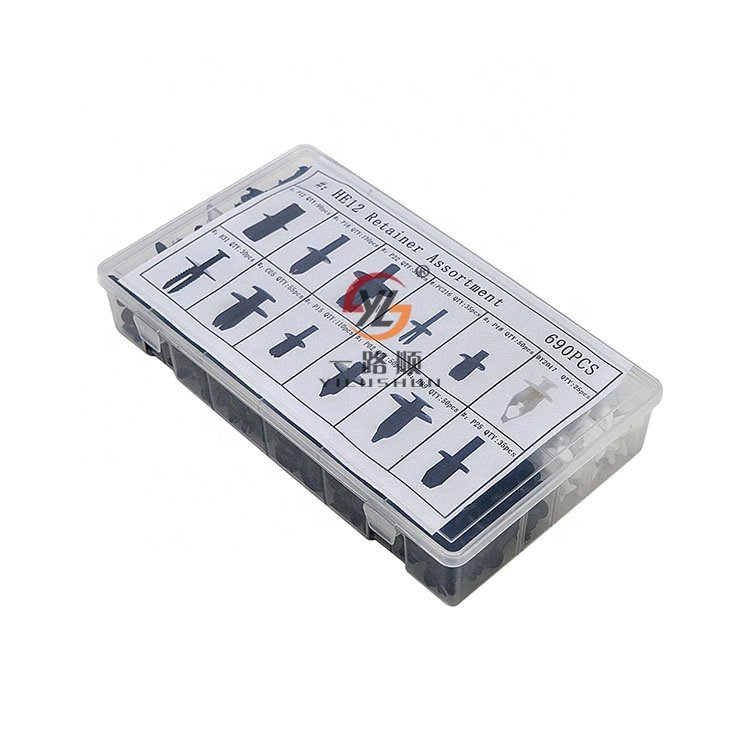 HE12 Assorted Auto Clip Fastener Fir Tree Fasteners Box 12 Kinds Push Type Clip Assortment Automobile Plastic 690pcs/box