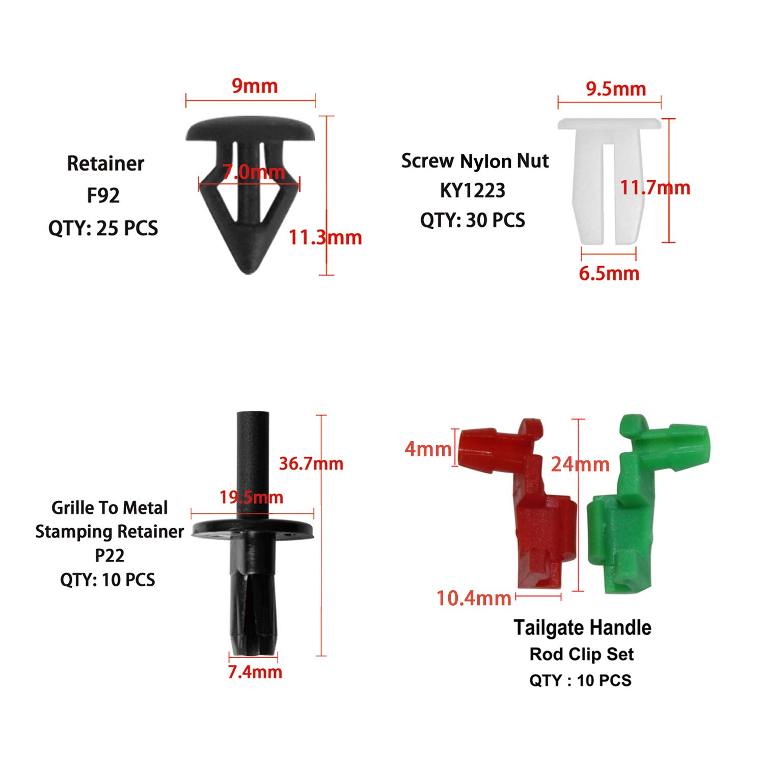 Auto Clips Car Body Retainer Assortment Trim Fasteners Clips Tailgate Handle Rod Clip Push Rivets