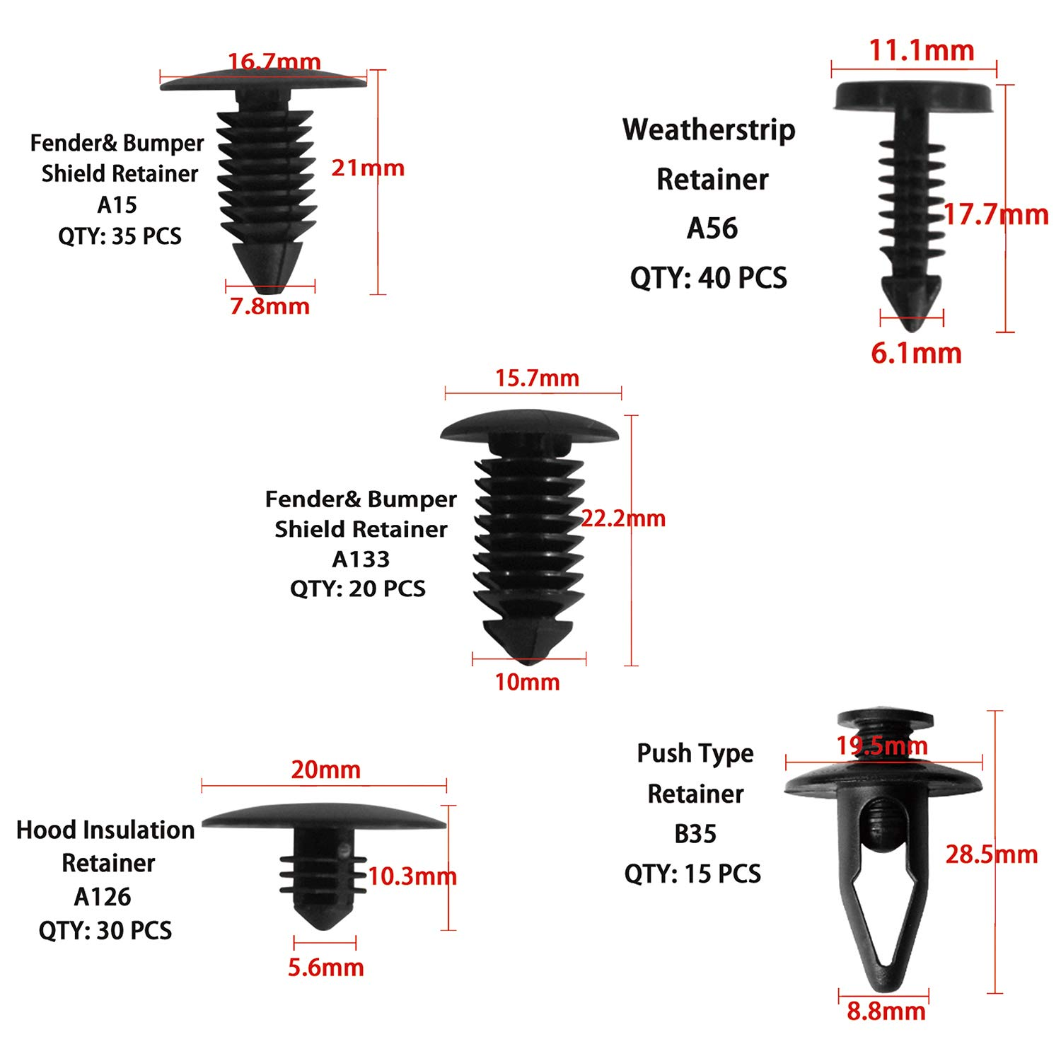 Auto Clips Car Body Retainer Assortment Trim Fasteners Clips Tailgate Handle Rod Clip Push Rivets
