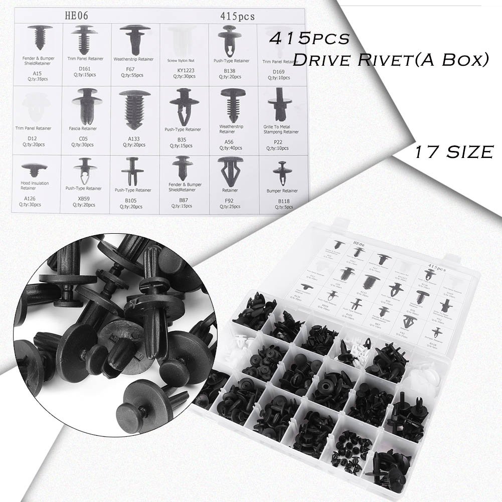 415PCS Car Fasteners Door Panel Retainer Fender Bumper Fixing Clip Universal Vehicle Plastic Nylon Fastener