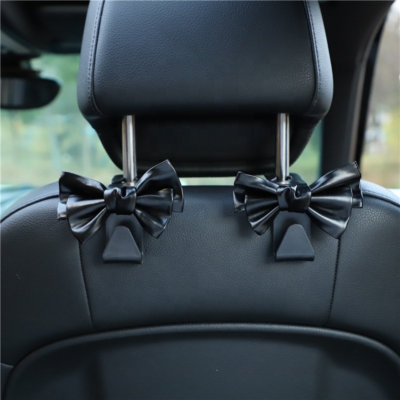 Car Seat Back Hook Bowknot Storage Hook PU Leather Fashion Bag Purse Holder Universal Auto Fastener Clips for Car Accessories