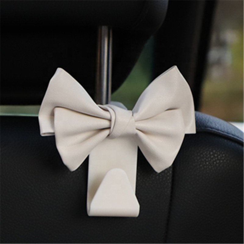 Car Seat Back Hook Bowknot Storage Hook PU Leather Fashion Bag Purse Holder Universal Auto Fastener Clips for Car Accessories