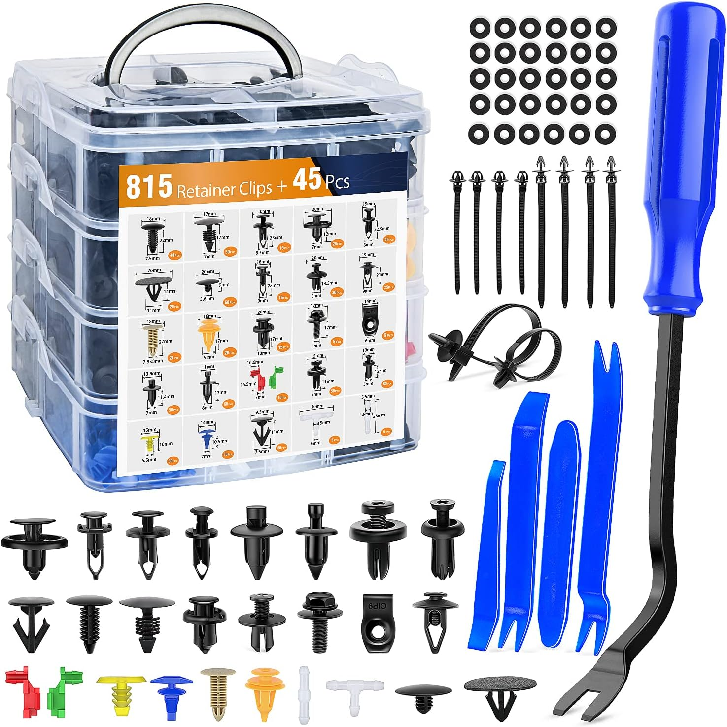 860Pcs Car Push Retainer Clips & Auto Fasteners Assortment -26 Most Popular Sizes Nylon Bumper Fender Rivets With 10 Cable Ties