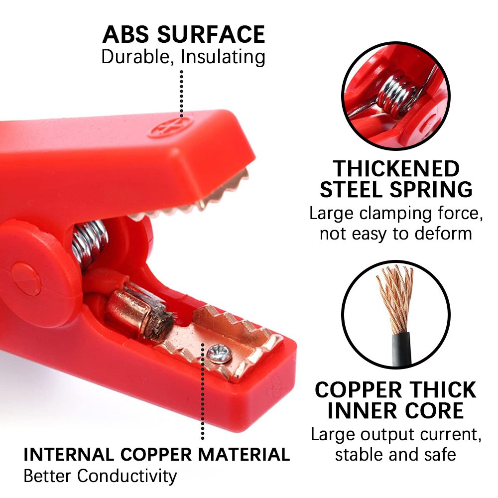 200A Electrical crocodile alligator Battery Insulated Clamp Plastic Handle test alligator Clip for Car Rechargeable-Red&Black