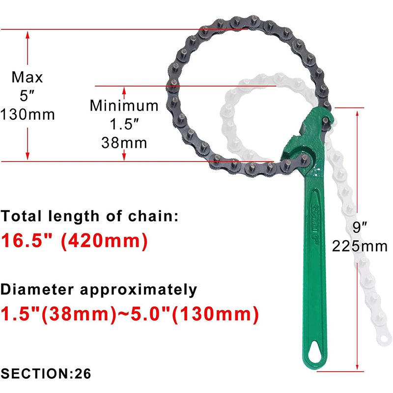 9" 12" 16" 24" Sturdy Carbon Steel Adjustable Heavy-Duty Ratcheting Chain Oil Filter Wrench Tool Kit