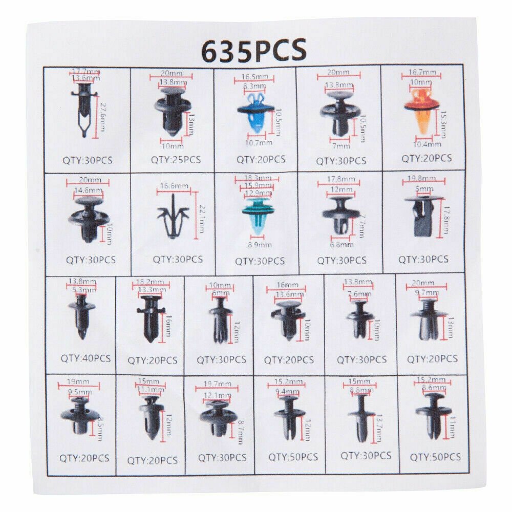 635pcs Car Plastic Fastener Clips Set with Box Mixed Auto Body Push Retainer Pin Rivet Bumper Door Trim Panel Fastener Clip Kit