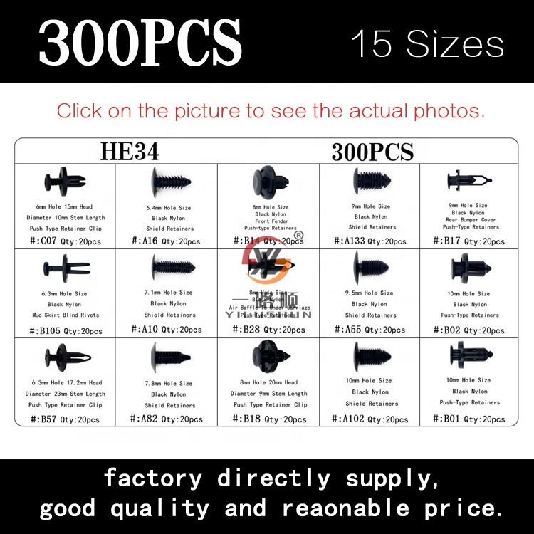 HE34 300pcs plastic fasteners and screws decorative rivets for car sets